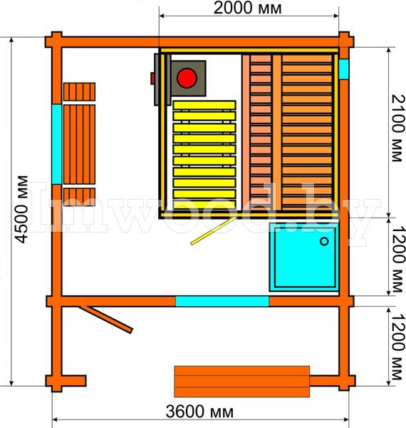 План бани, модель русская баня 3,5x4,5 метра