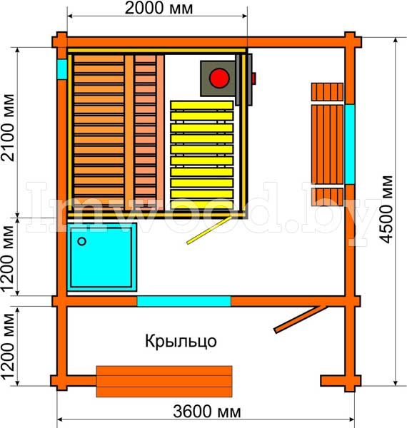 План бани, модель русская баня 3,5x4,5 метра